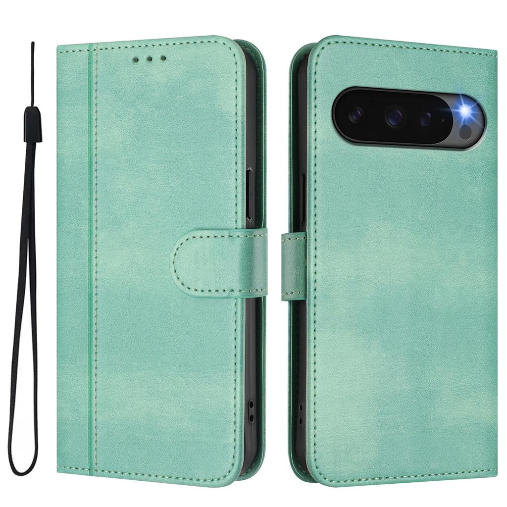 For Google Pixel 9 Cases Wallet Stand Retro Texture Leather Phone Cover with Lanyard