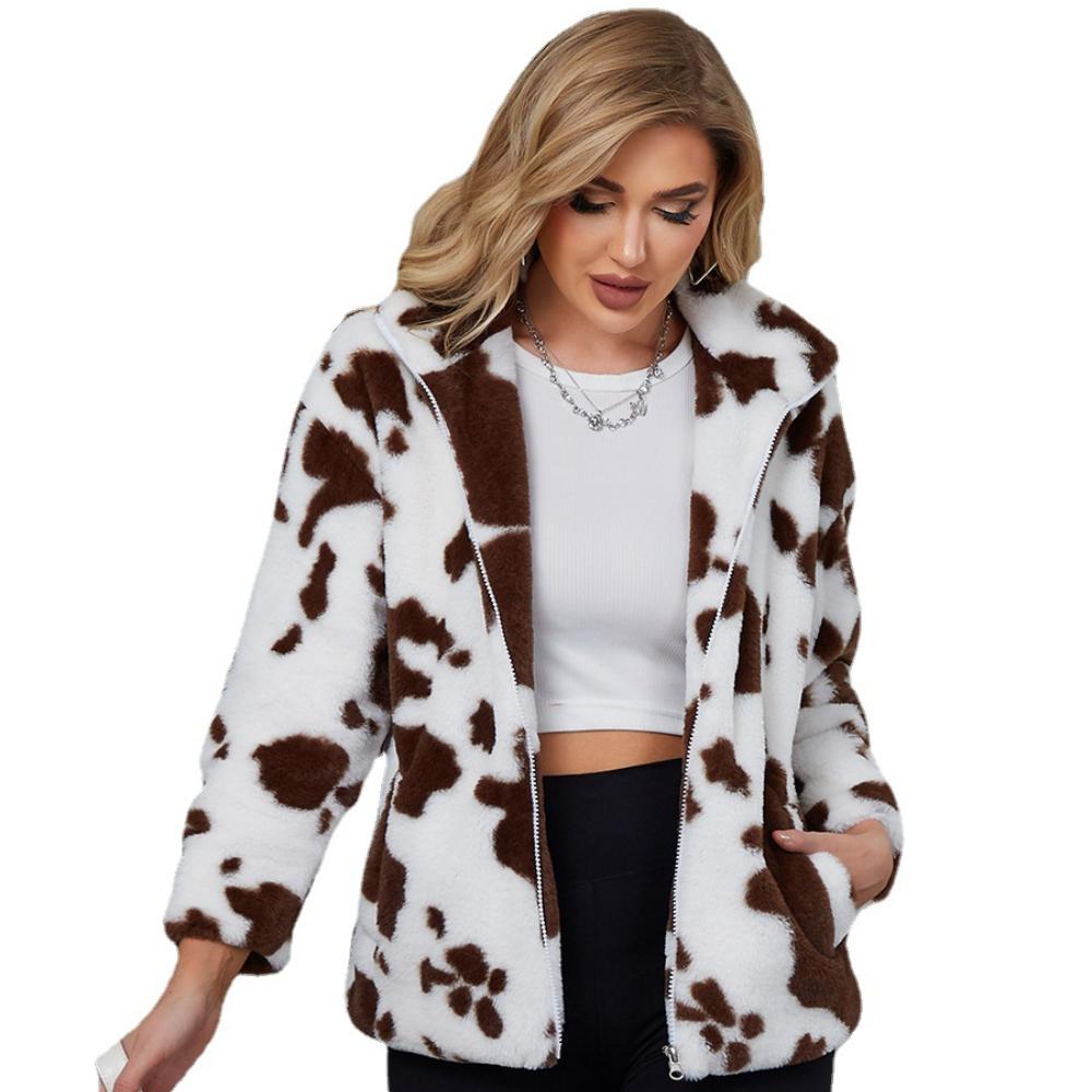 

Куртка из искусственного меха Женская куртка с коровьим принтом Короткая женская меховая куртка Куртка из кроличьего меха S
