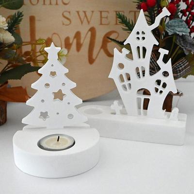 Weihnachtsserie Kerzenhalter Silikonform Haus Kerzenständer Ornament Harzform 3D Gips Handwerk Heimdeko