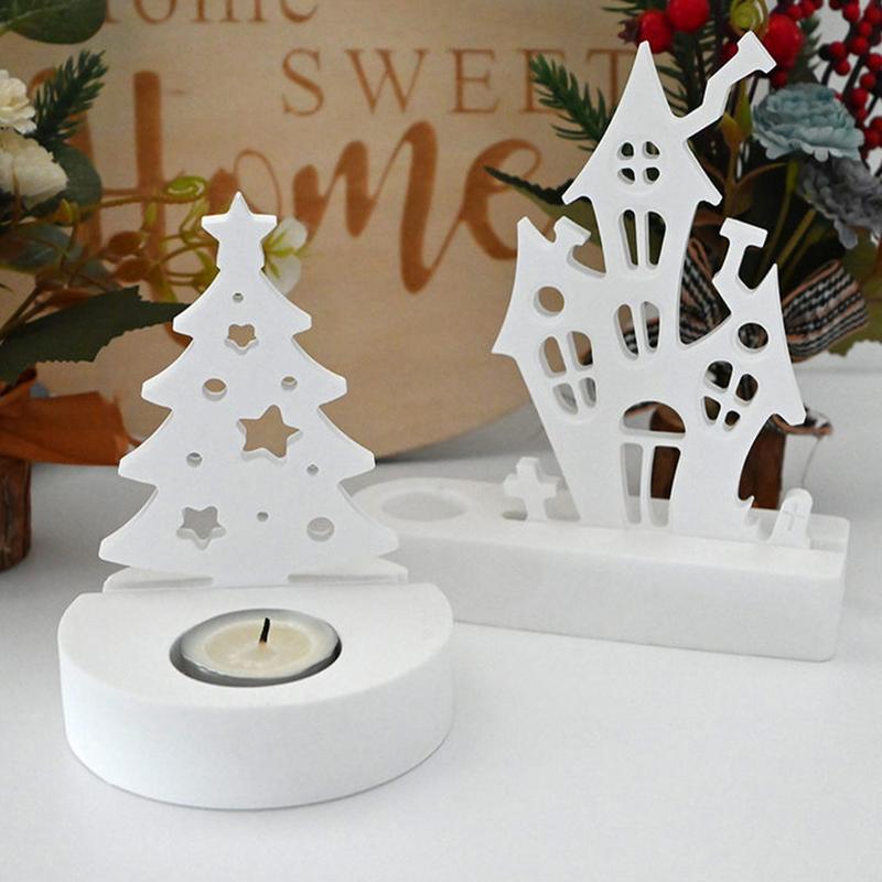 Christmas Series Candle Holder Silicone Mold House Candlestick Ornament Resin Mould 3D Gypsum Crafts Home Decor