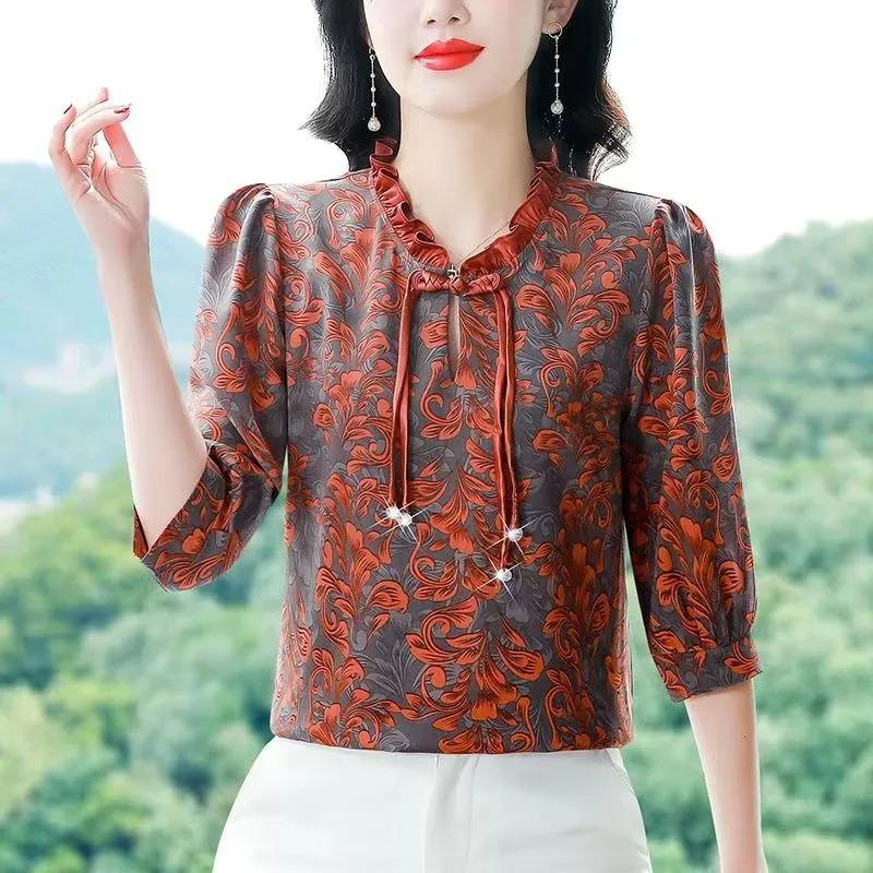 New High-end Western-style Shirt for Women with Three-quarter Sleeves Spring and Summer National