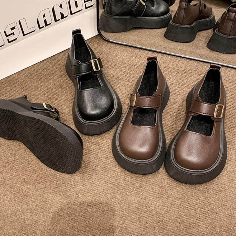 

черные маленькие кожаные туфли на толстой подошве женские новые летне-осенние универсальные туфли-лодочки женские туфли 40 темно-коричневого