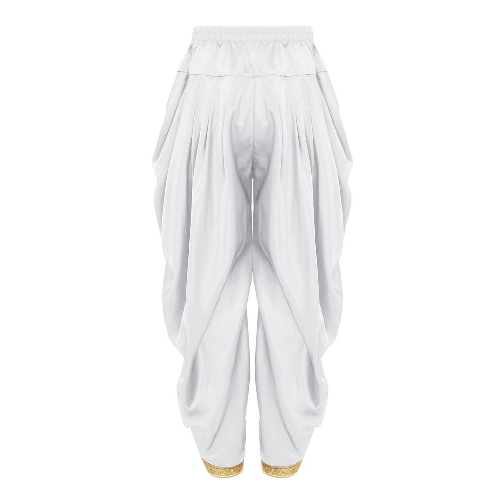 Chlapecké saténové dhoti kalhoty Elastický pas Volné pytlovité kalhoty Halloween tématická párty Maškarní ples Kostým