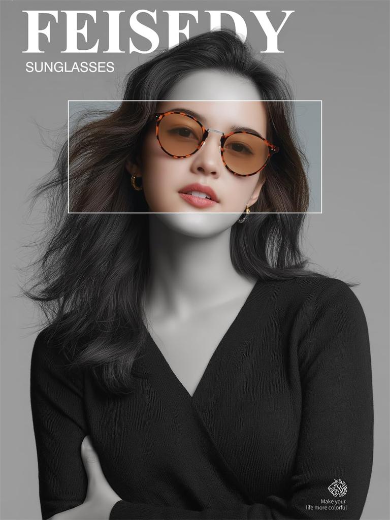 FEISEDY Sunglasses for Men and Wellington Adjustable Nose UV400 Blue Light Colored PC Metal Perfect for and B1278 Women, Design, Pads,