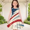 Girls Round Neck Sleeveless A Line Dark Blue Firework Printed Flared Dress