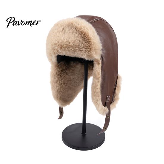 Winter Faux Leather Pilot Hat Fur Trapper Hat, Ushanka with Ear Flaps, Plush Lining, Windproof Fashionable Casual Warm Retro Fuzzy Earflap for