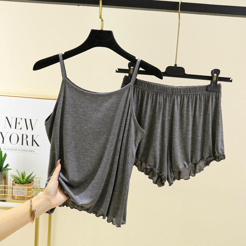 

Женский летний модальный пижамный комплект: Домашняя одежда из двух предметов: майка и свободные шорты Large