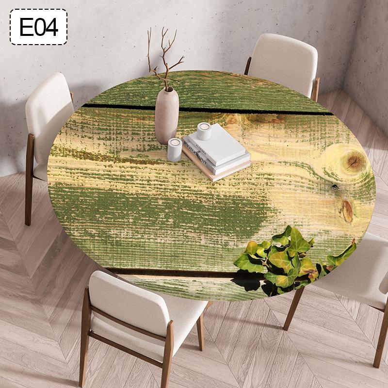 Texture Print Elastic Round Tablecloth 60/90/120cm Waterproof Oil Resistant Fabric Table Cover For Restaurant Kitchen Home Decor