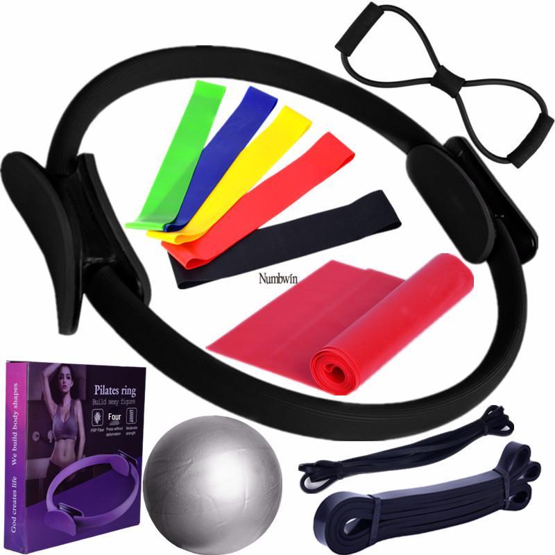 Zwölfteiliges Yoga-Widerstandsset: Elastische Bänder, Fitness Pilates Ring, Latex Bänder, Yogaball