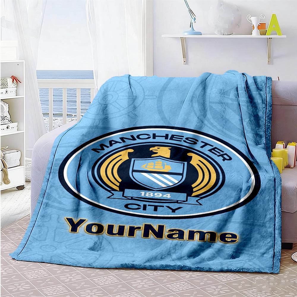 Manchester City Customize Your Name Blanket Multi-purpose Personalized Blanket Soft & Cozy Perfect for Picnics Office Nap Chair All-Season Use