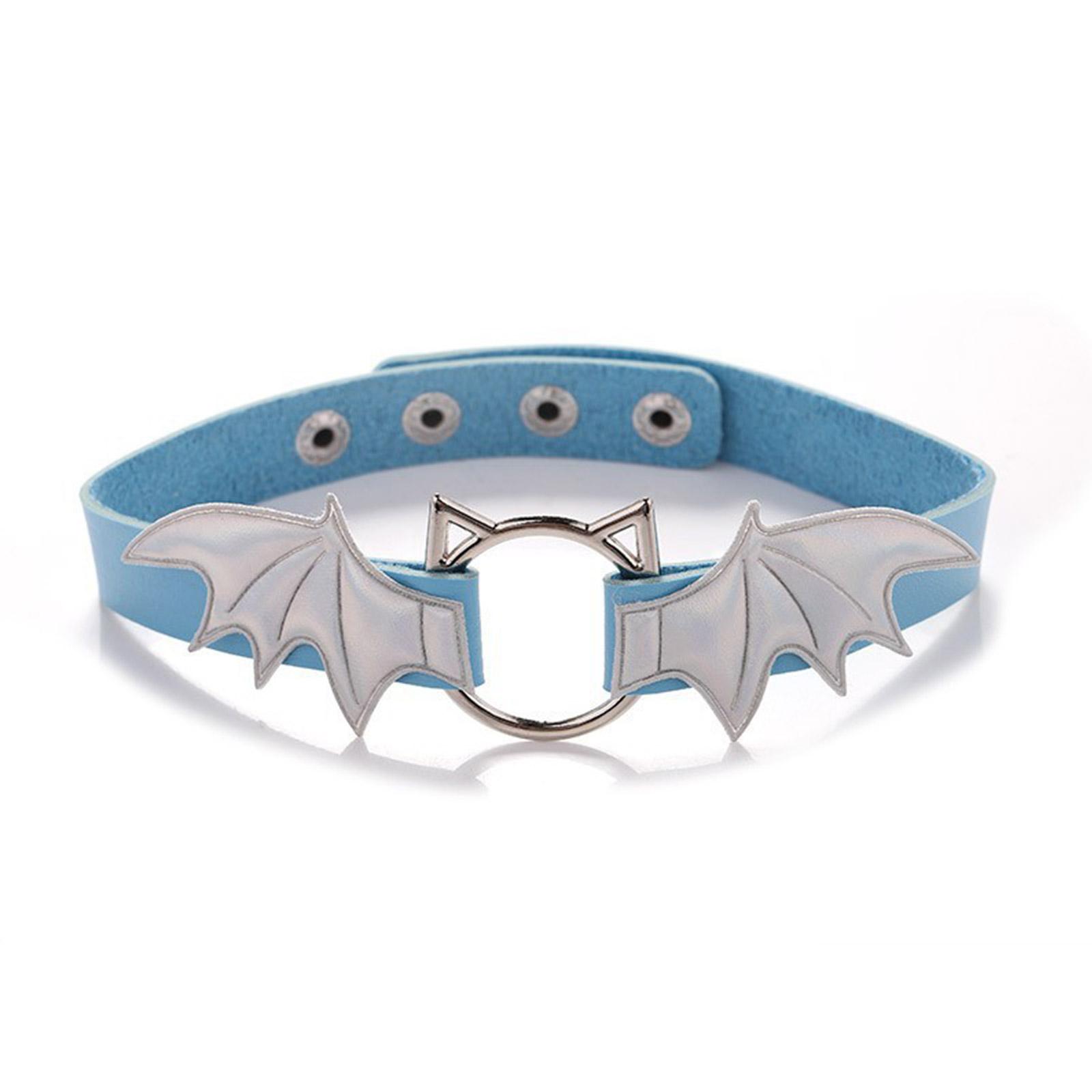 

Ожерелье-чокер из искусственной кожи с крыльями летучей мыши, ожерелье-чокер в виде кошки для косплея, ожерелье-чокер для женщин в стиле панк-кот светло-синий/белый