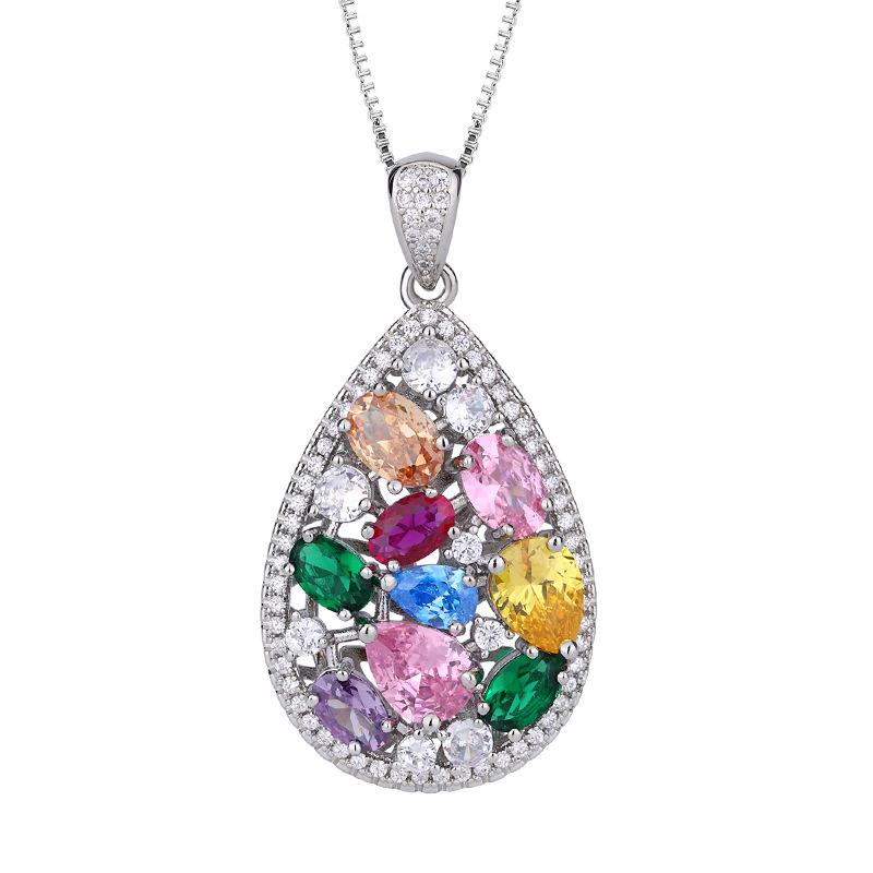 Huayue Jewelry Set Rainbow Water Drop Gem Necklace Women'S Color Tourmaline Earrings Zircon Ring