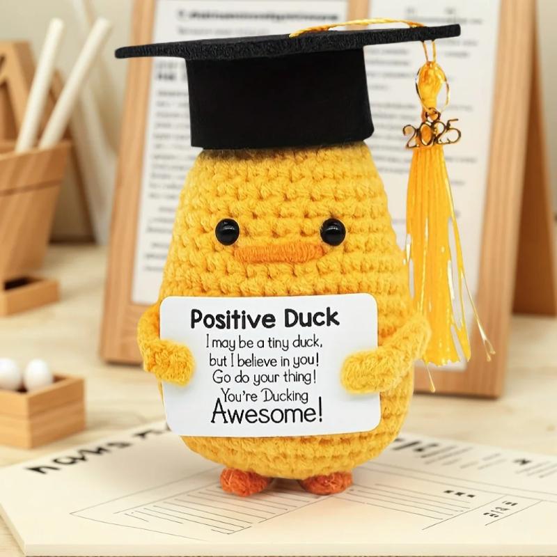 Anatra a Energia Positiva Divertente Peluche Fatto a Mano in Lana Con Biglietto Regalo di Laurea Bambola Lavorata a Maglia Carina Decorazione per la Casa e la Stanza