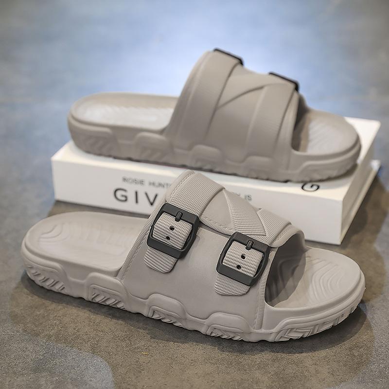 Summer new slippers men's cool slippers indoor bathroom one-word drag breathable outside wearing beach drag casual shoes men