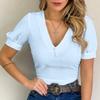 Exquisite Women's Solid Color Deep V-neck Cute Princess Sleeve Slim Short Sleeve Top All Match Top