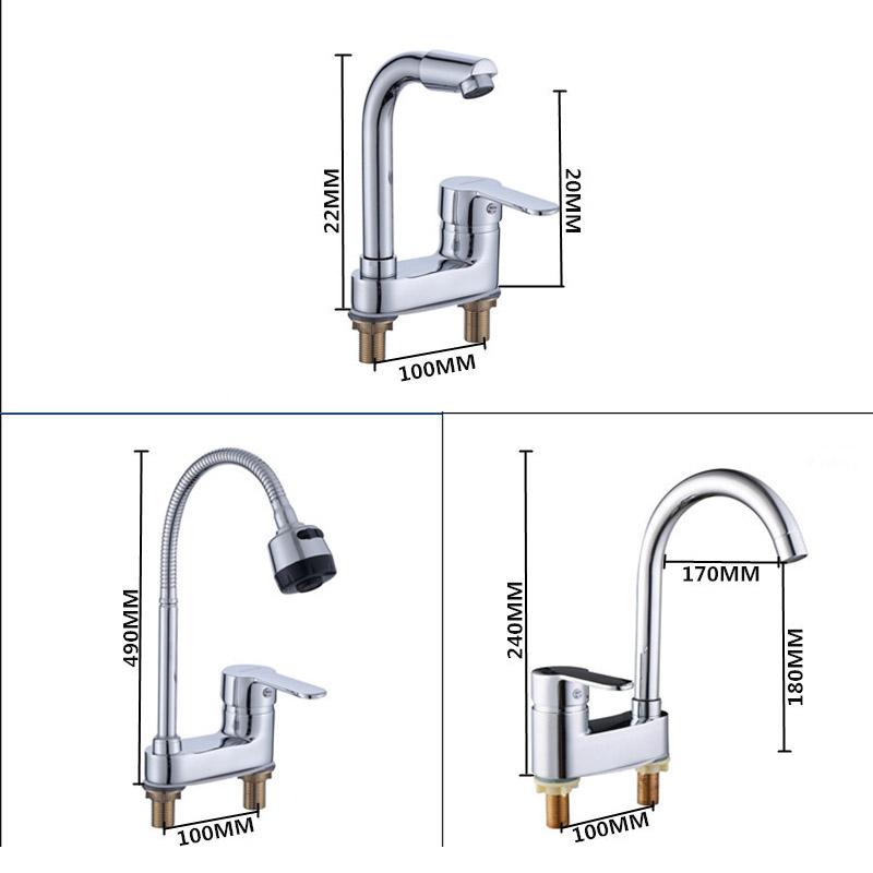 Bathroom Wash Basin Double Hole Hot and Cold Water Faucet Alloy Universal Rotating Household Basin Faucet