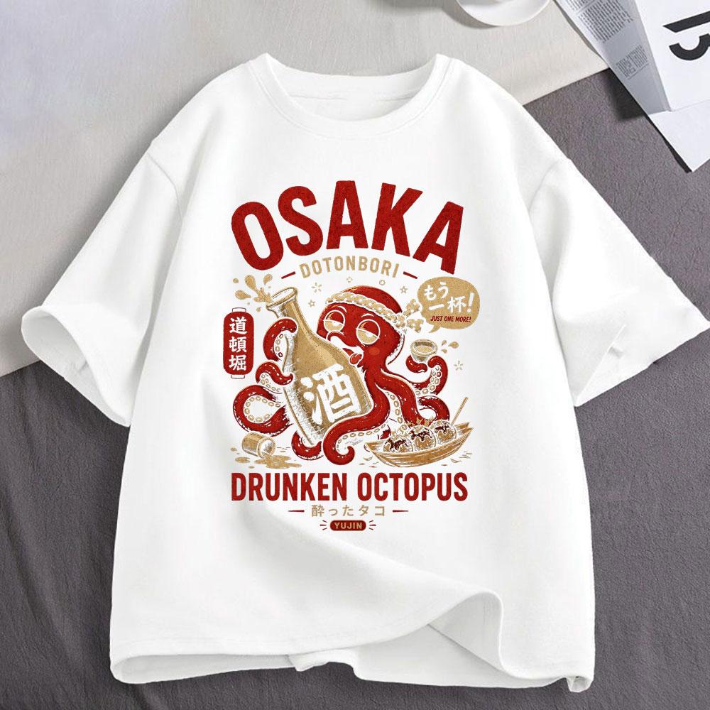 Osaka Dotonbori Drunken Octopus Graphic T Shirts Japanese Style Street Food Lover Tshirts Cotton Casual Short Sleeve Tee Shirt
