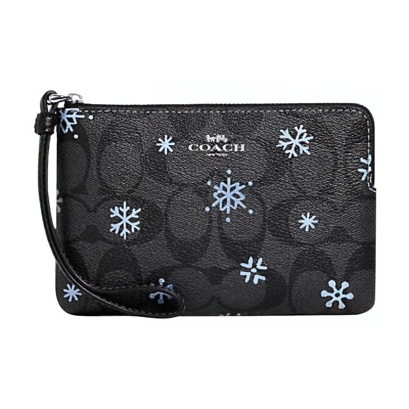 Coach Corner Zip Series 16 Classic Monogram Print Zipper Wristlet Clutch Small Women clutch Black CF286-SVV2W