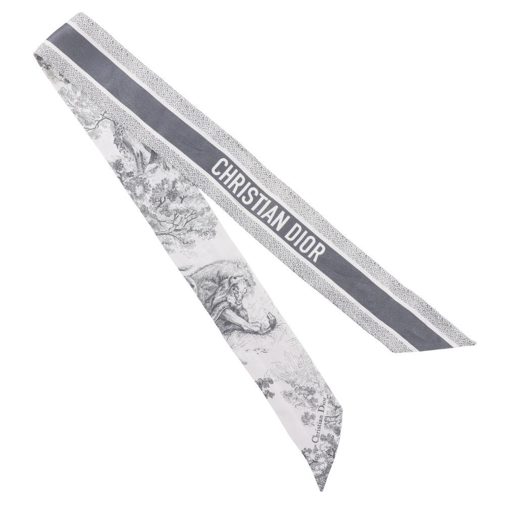 Dior Mitza Scarf 15JOU106I602 Toile De Jouy Sauvage Ribbon Scarf Gray Silk Women Used