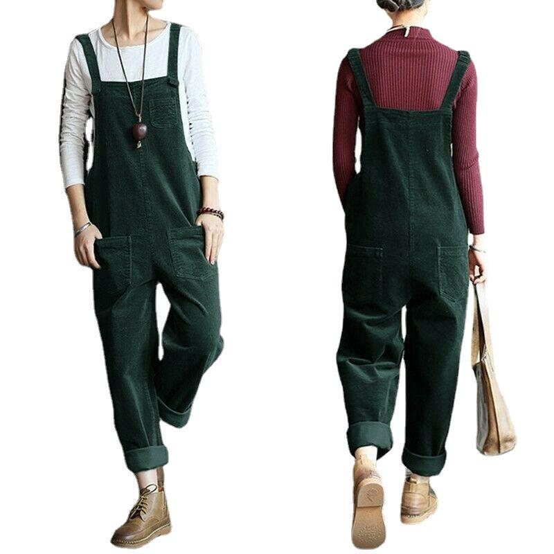 Autumn/Winter Solid Color Casual Corduroy Long Overalls