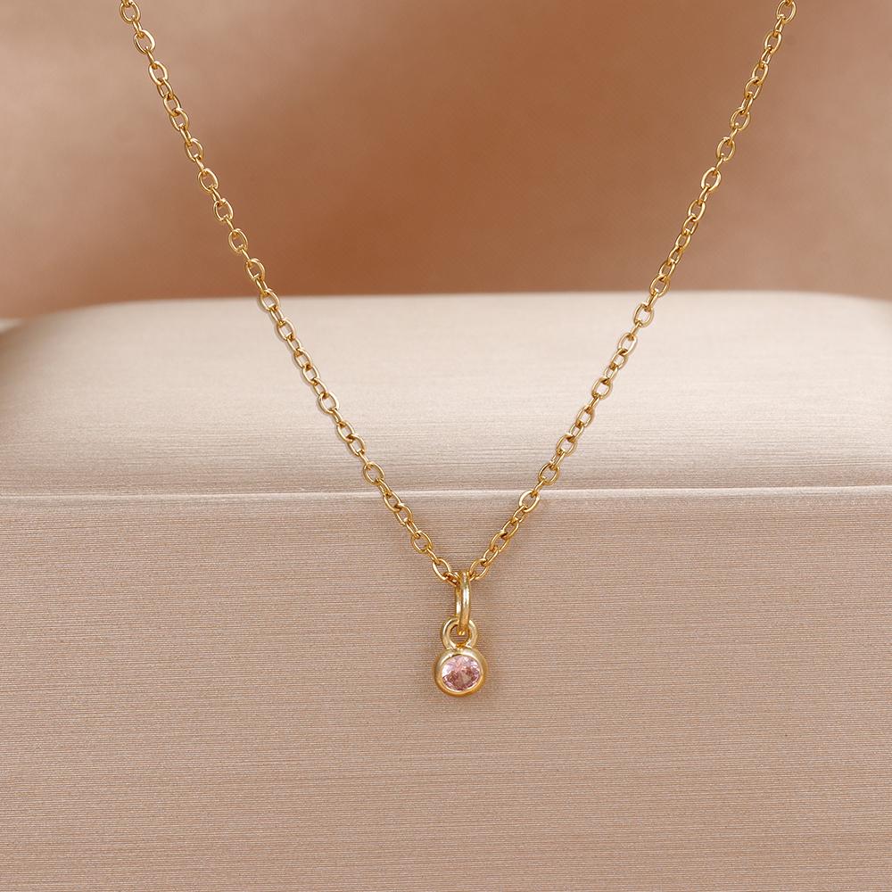Luxury Stainless Steel Necklace Women Gold Color Round CZ Crystal Charm Collar Bijoux Acier Inoxidable Femme Wedding Jewelry