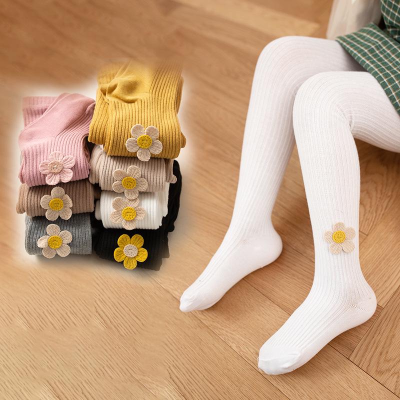 Floral Medium Thick Tights for Girls – Spring/Autumn, Seven Colors, Lightweight Bodysuit Leggings for Little Ones