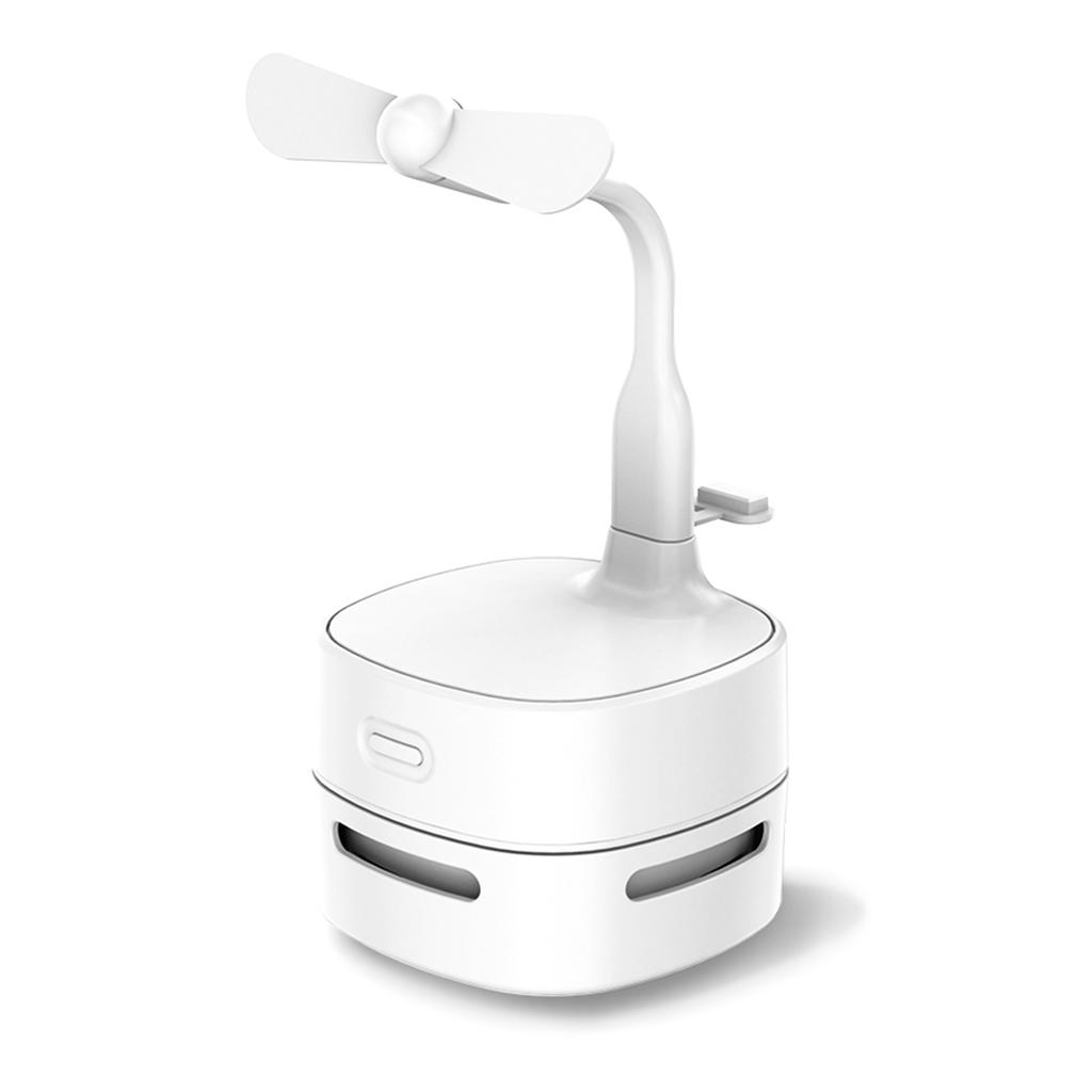 Mini Desktop Vacuum Cleaner with USB Fan Portable Cordless Table Dust Sweeper Rechargeable Battery