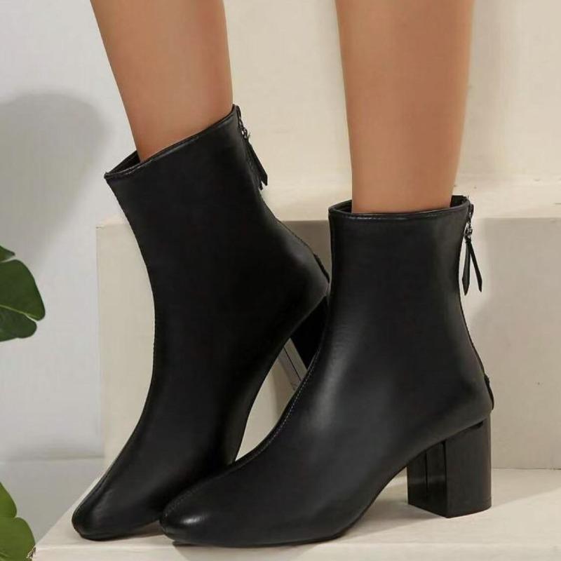 Winter New High-heeled Skinny Boots Women's 2025 Thick Heel Slimming Square Toe Fashion Boots