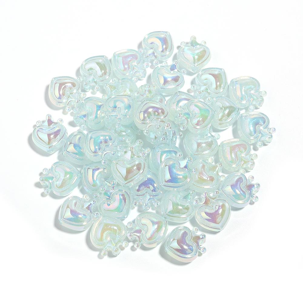 10Pcs 19x17mm Acrylic Beads Colorful Crown Heart Shaped Loose Beads For DIY Cute Bracelet Phone Chain Jewelry Accessories