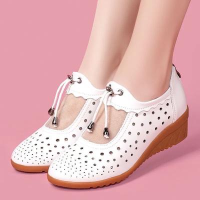 Sapatos Femininas Women Cute White Round Toe Patent Leather Wedge Heel Shoes Lady Casual Comfort Summer Student Shoes Ga648