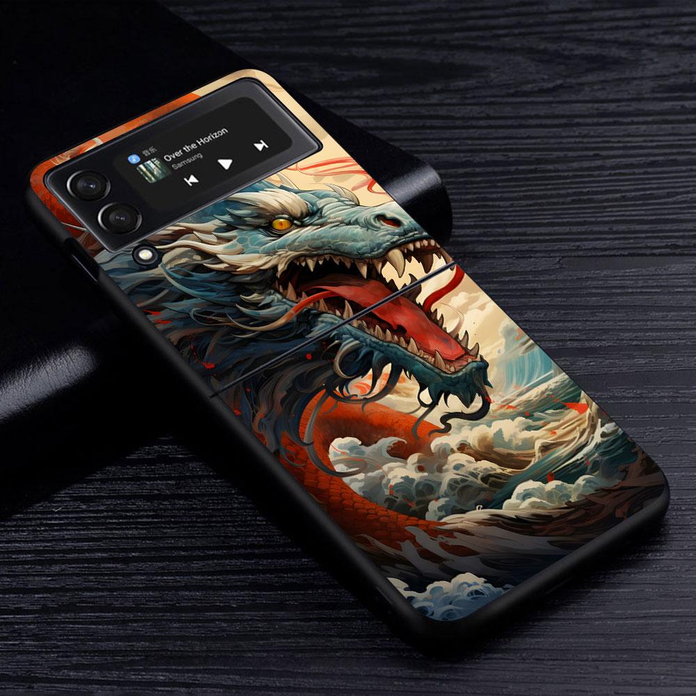 Cartoon Dragon Case for Samsung Galaxy Z Flip4 Flip3 5G PC Hard Cell Phone Shell Z Flip 4 3 Black Coque Zflip4 Zflip3 Cover