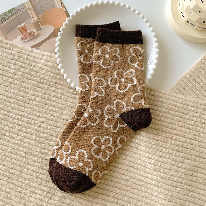 

Шерстяные и хлопковые носки до середины икры серии «Шоколадный медведь» — Модный, универсальный дизайн для осени и зимы One Size