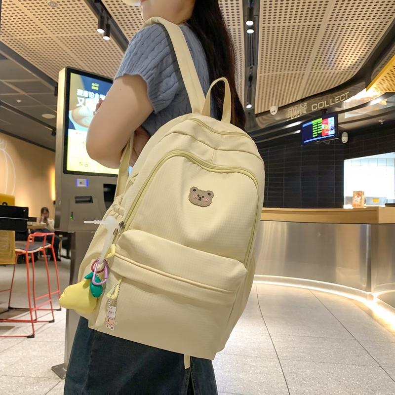 Solid Color Schoolbag Female Junior High School Student Campus Backpack Travel Backpack