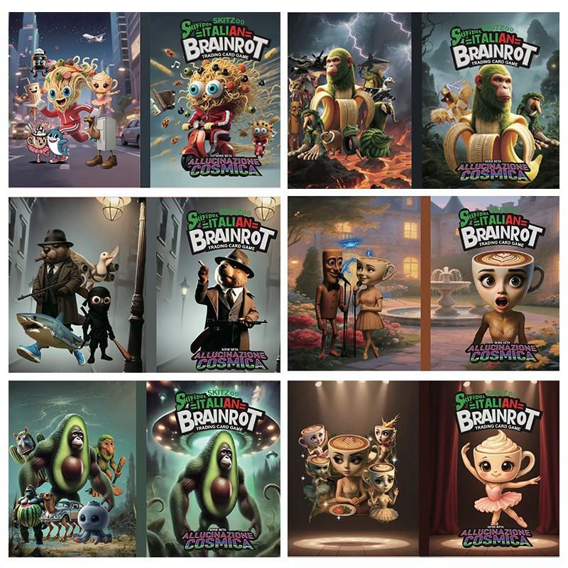 Italian Brainrot Cards Album Cartoon Anime Card Protector Game Card Collection Folder 9 Grids 216PCS Cards Books For Kids Gifts