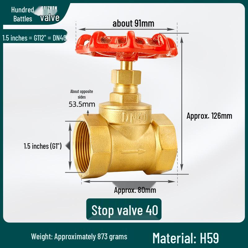 Thickened Copper Gate Valve for 1/2", 3/4", 1" Pipes - Compatible with Solar, Hot Water, and Air Conditioning Systems