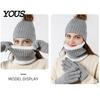 Soft Fleece Winter Gift Set Hat Neck Warmer Gloves Set, Knitted Beanies with Pompom, Touch Screen for Men And Women Gloves, Lined Knit Cold