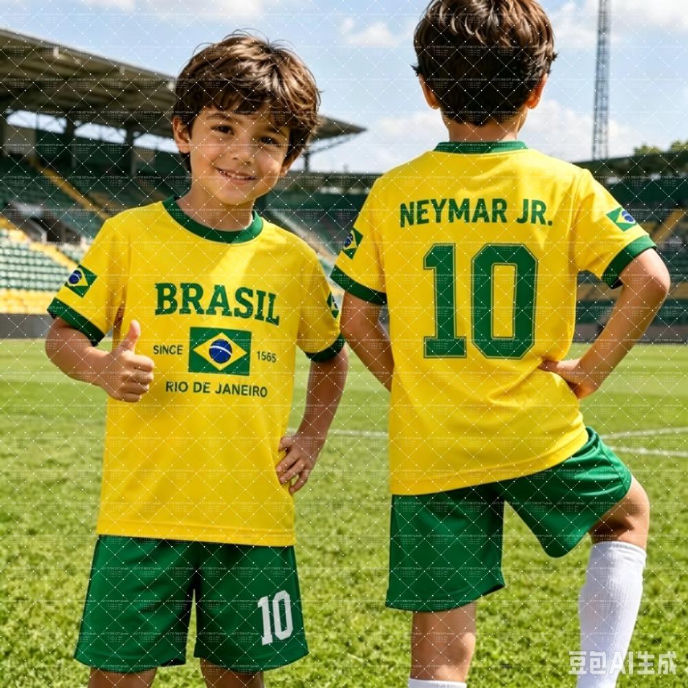 2026 Special Neymar 10 & VINI JR Fußballtrikot T-Shirt & Shorts Set, Einzelnes Oberteil erhältlich, Brasilien Fans 2-teiliges Set Sommer für Kinder 150