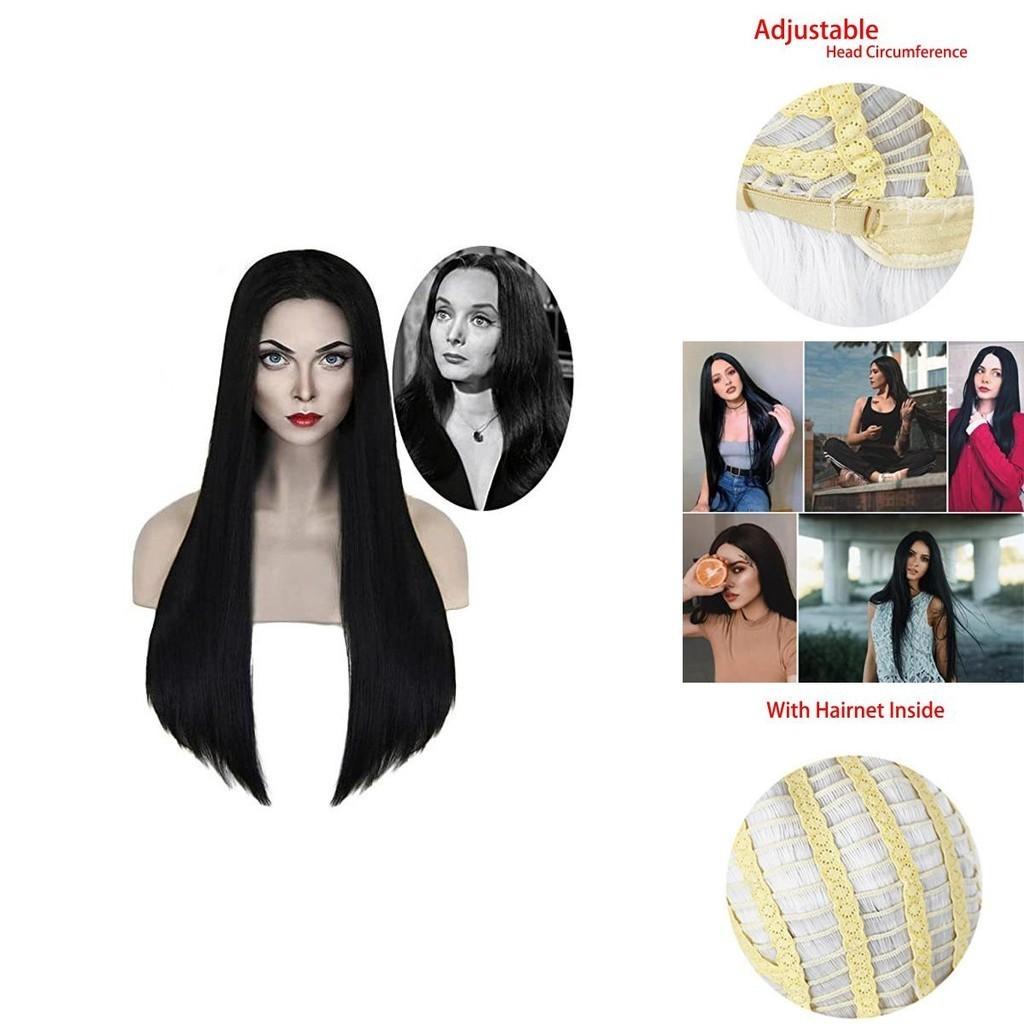 Wednesday Morticia Cosplay Wig Heat-resistant Hairpiece Addam Family Halloween Prop