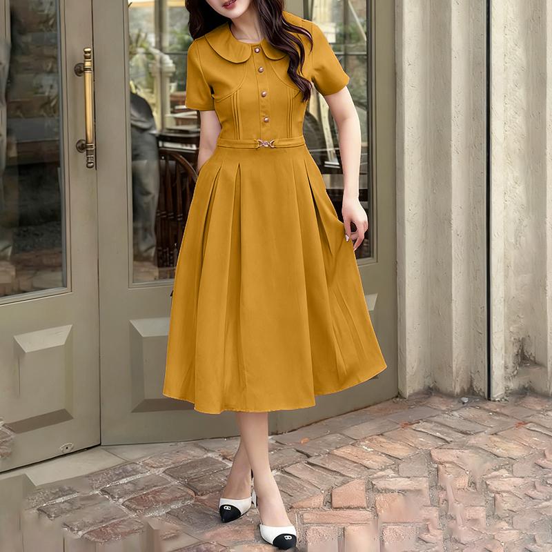 

ZANZEA Женское повседневное летнее платье с коротким рукавом и кукольным воротником 5XL жёлтый