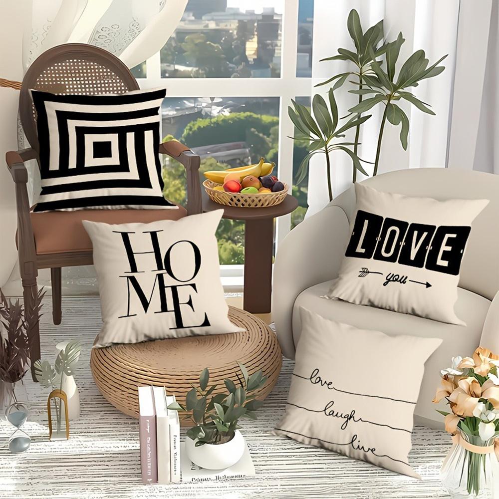Unique Pillow Covers: Love, Home, and Geometric Designs Sofa Cushion Cover Home Room Decoration 2D Flat Printing