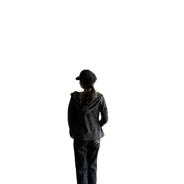 American Retro Plaid Zip Hoodie Cardigan - Slim Fit Sweater Top