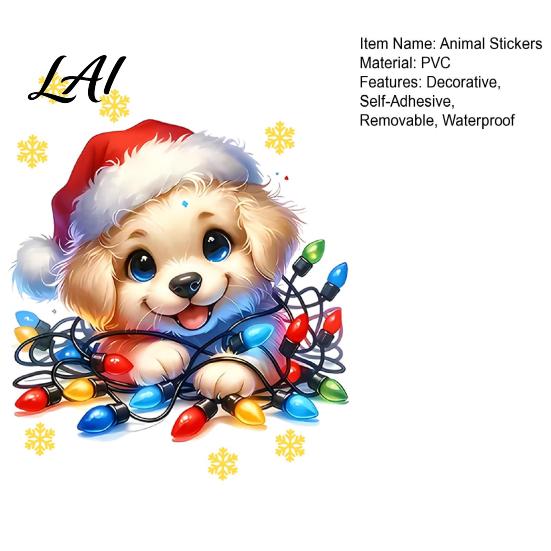 Cute Puppy Christmas Stickers Wall Stickers PVC Waterproof Decals Peel And Stick Animal Creative Holiday Gift Art Decor for Home Living Room Bedroom