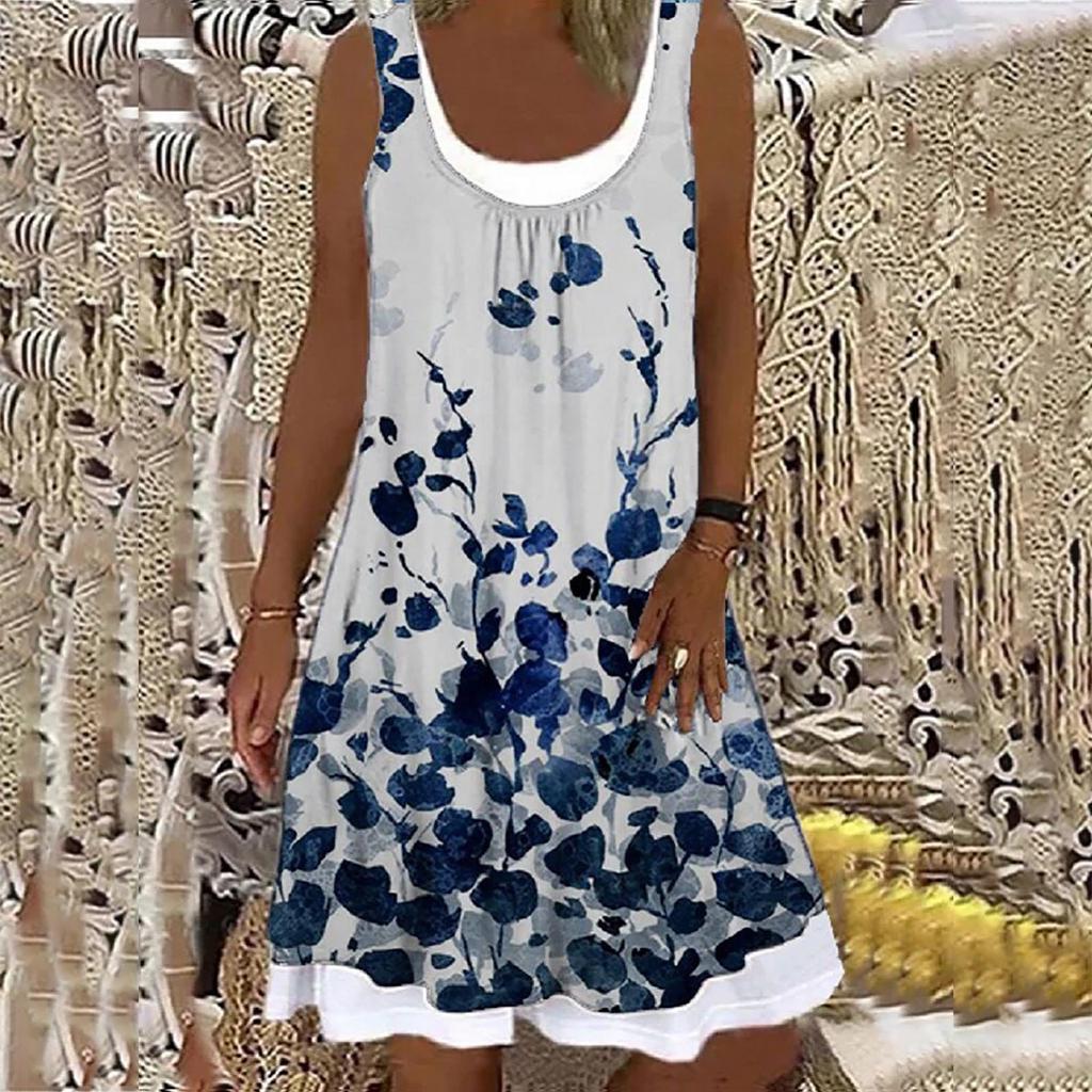 fashion printed splicing dress women's  summer new embroidered temperament long dress women's clothing N4097