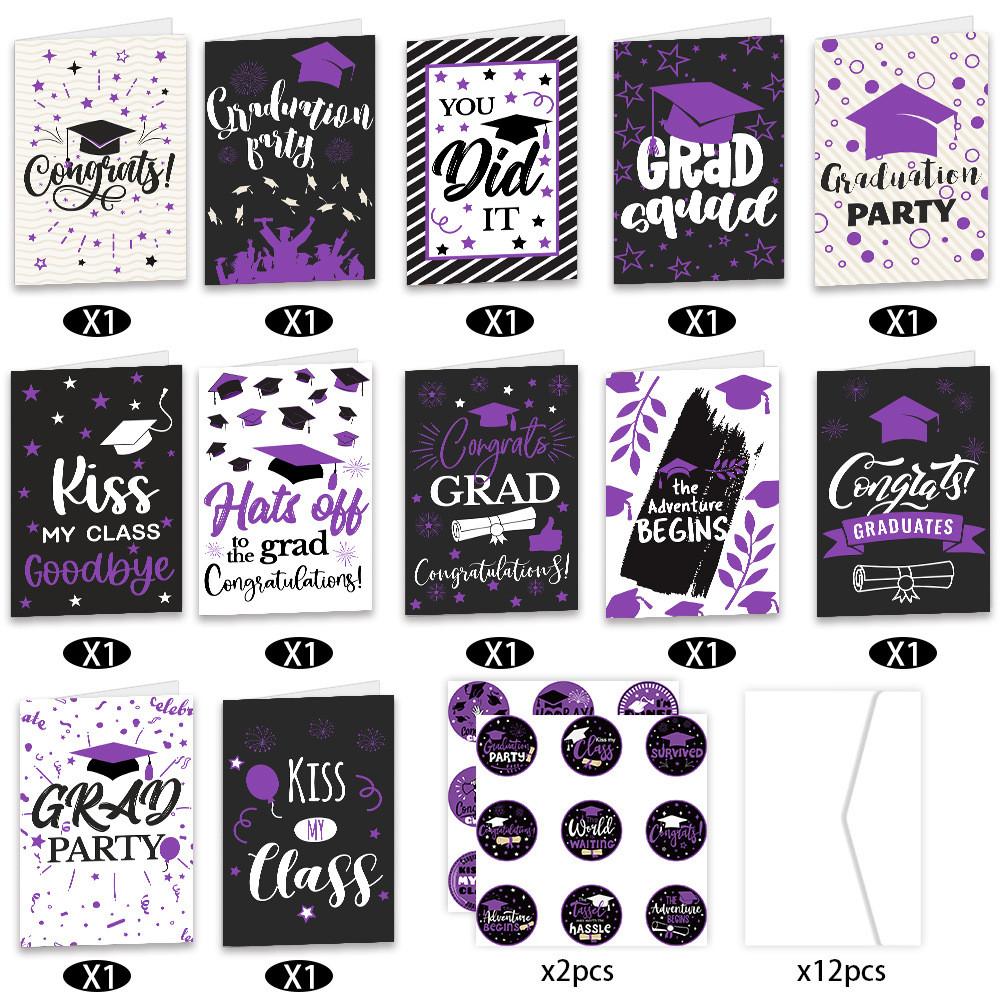 

Season Themed Graduation Campus Party Paper Greeting Card Sticker Set Envelope Purple