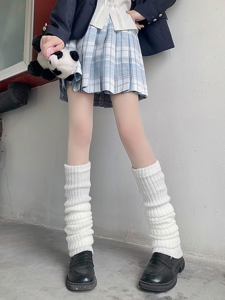 1 Pair Women Rib Knit White Leg Warmers, Fall/Autumn Socks, Y2k