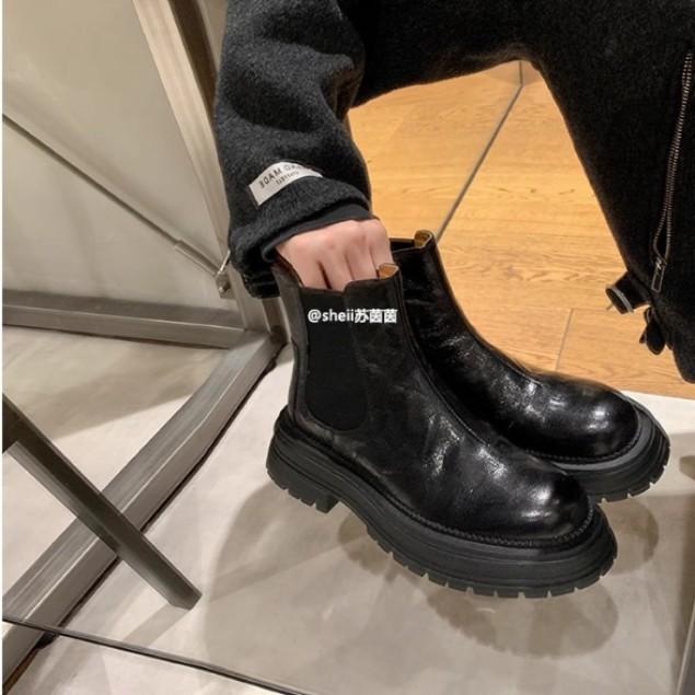 

Spring and Autumn Single Boots Retro British Style Round Head Platform Martin Boots Women s Thick Heel Short Boots Chelsea Boots Smoke Boots 35