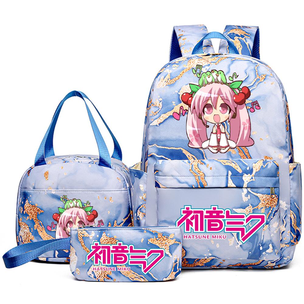 3Pcs/set Anime Hatsune Miku Printed Backpack Handbag Pencil Case for Teenager Student Bookbag Schoolbag Women Large Capacity Waterproof Travel Bag