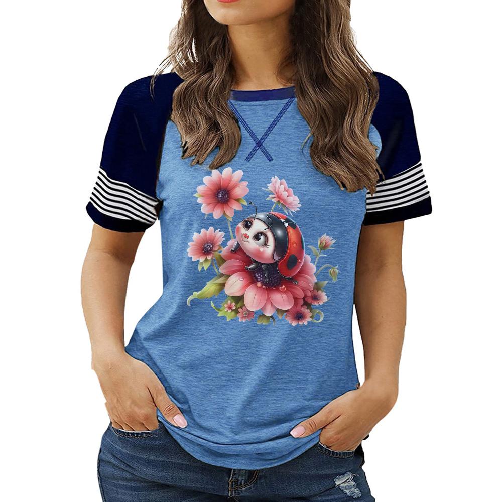 

Женский летний топ размера плюс с круглым вырезом, короткими рукавами и цветочным принтом, свободного покроя 3XL