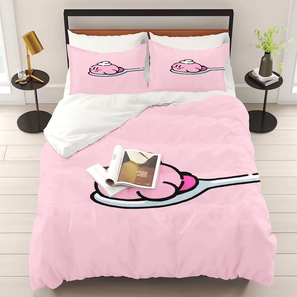 Kirby 100% PolyesterAnime Printed Bedding Set Duvet Cover Queen Cotton Cute Printed Cartoon Quilt Cover