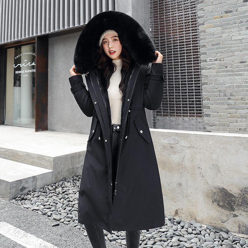 Parker cotton clothes women's winter new velvet medium and long fur collar loose cotton clothes women's top